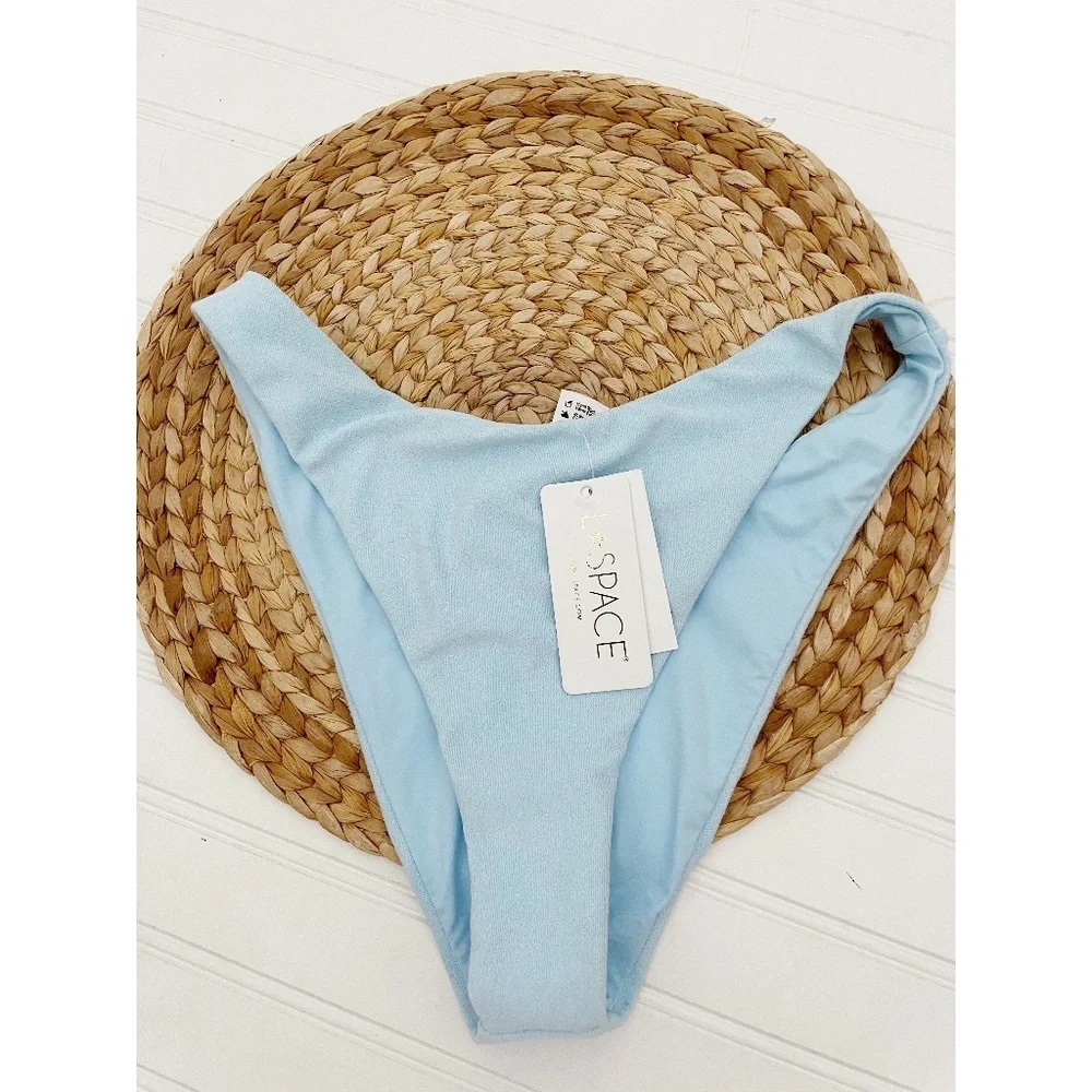 NEW L*Space Sky Blue Terry Cabana Bitsy Bikini Swim Bottom XL NWT